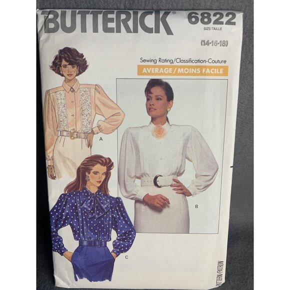 Butterick Misses Blouse Sewing Pattern sz 14 16 18 6822 - uncut - Picture 4 of 4
